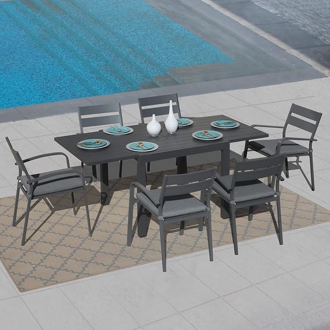 Soleil Jardin Aluminum Patio Extendable Dining Table, Adjustable Indoor Outdoor - Image 4