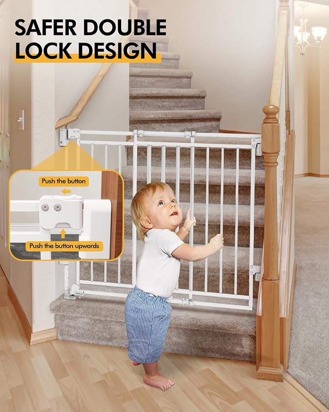 Baby Gate for Stairs Doorways & Kitchen, 26.4"-43" W x 29" H, No Bottom Bar Dog - Image 5