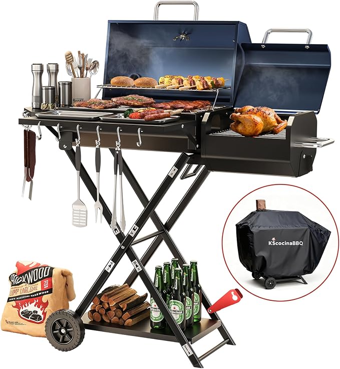 Portable Charcoal Grill with Smoking Function, Foldable Suitcase Design with by Unknown