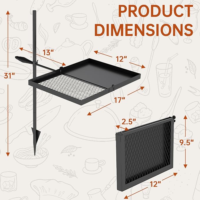 Folding Campfire Grill grate, Compact Height-Adjustable Fire Pit Grilling Grate - Image 4