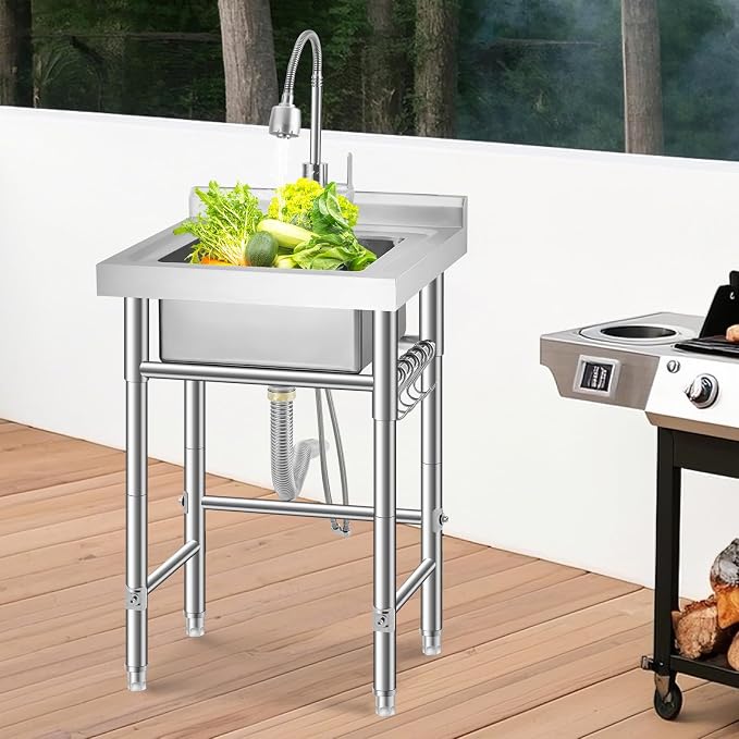 Stainless Steel Utility Sink, Free Standing Single Bowl Kitchen Sink, - Image 7