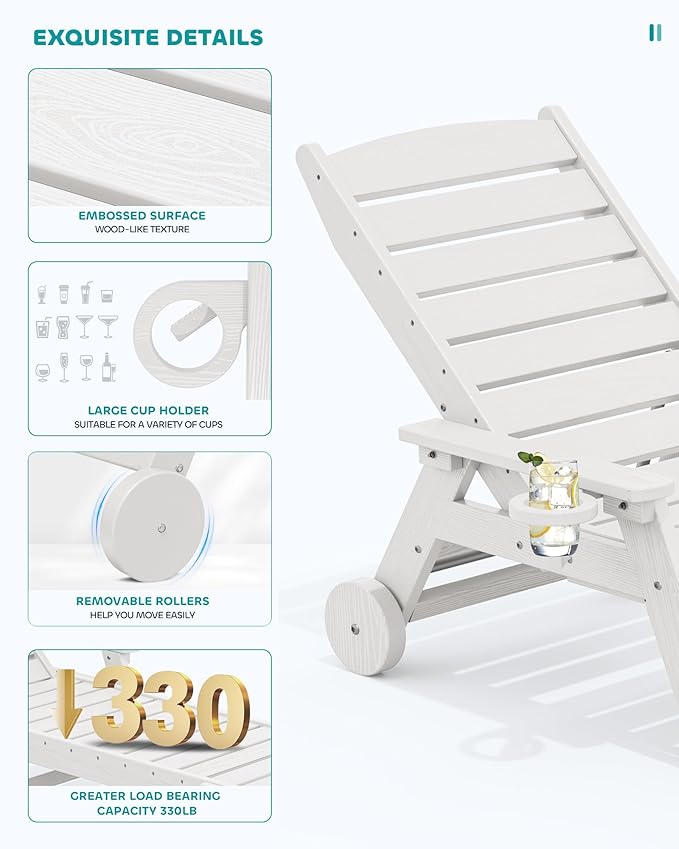 SERWALL Patio Chaise Lounge Chair, Poly Lounge Chair - Image 4