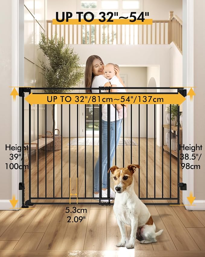 Baby Gate for Stairs Doorways & Kitchen, Extra Wide 32"-54" W x Extra Tall 39" H - Image 7
