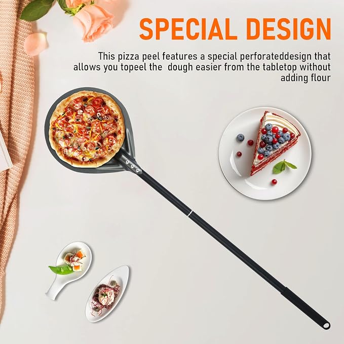 Perforated Pizza Peels 6 INCH pizza spatula paddle Long Handle Metal Pizza - Image 6