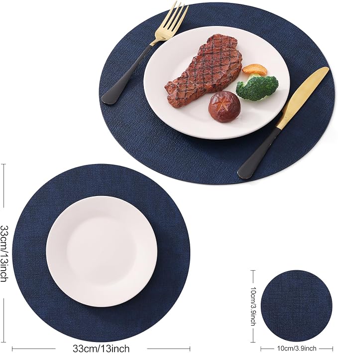 Homaxy Round Faux Leather Placemats and Coasters, Washable Dual-Side Table Mats - Image 6