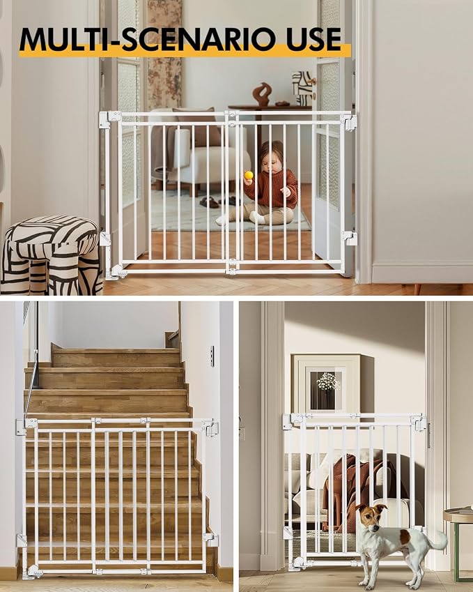 Baby Gate for Stairs Doorways & Kitchen, 26.4"-43" W x 29" H, No Bottom Bar Dog - Image 2