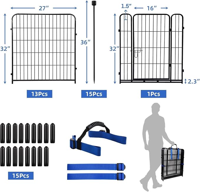 ADAVIN Garden Fence with Gate 32in x 31 ft, 14 Panels Black Heavy Duty Iron - Image 4