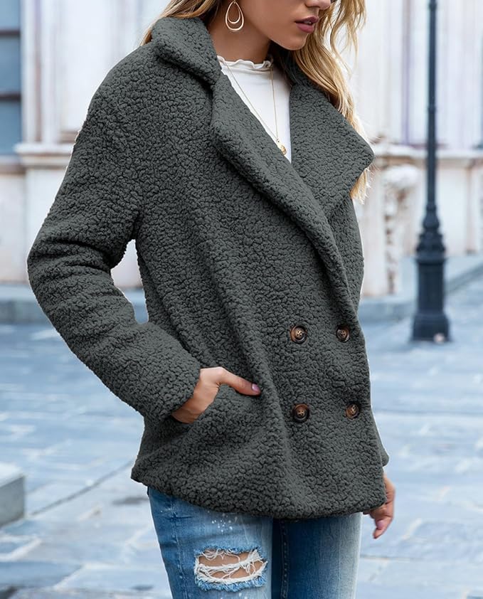 Women's Winter Warm Plush Cardigan Fuzzy Fleece Lapel Jacket - Image 5