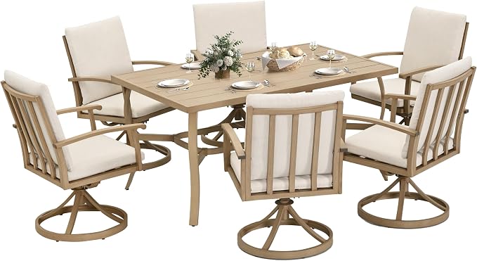 HAPPATIO 7 Piece Patio Swivel Dining Set, Aluminum Outdoor Dining Set by HAPPATIO