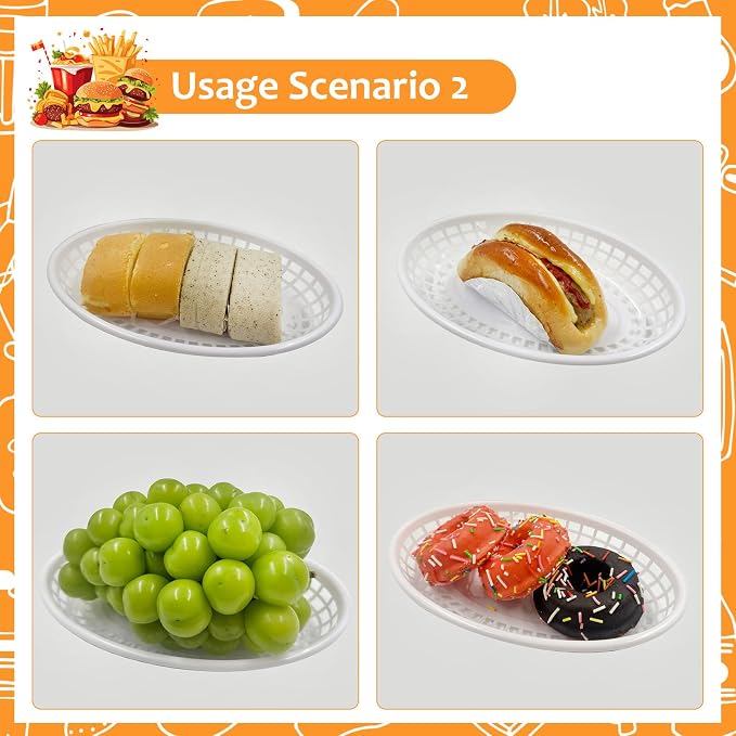 20 Pack Plastic Fast Food Baskets, 8.8" × 5.5" Small Oval Restaurant Serving - Image 4
