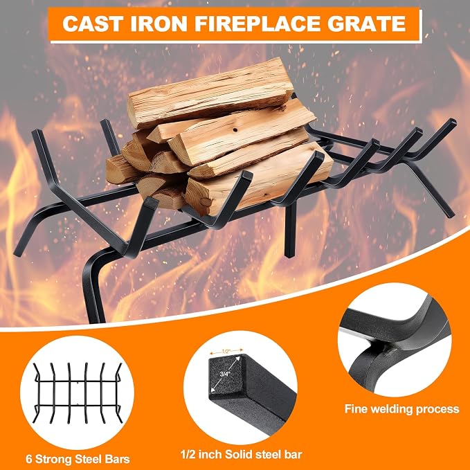 Fireplace Grate, Fireplace Log Holder, 27 inch Heavy Duty Solid Cast Iron - Image 4
