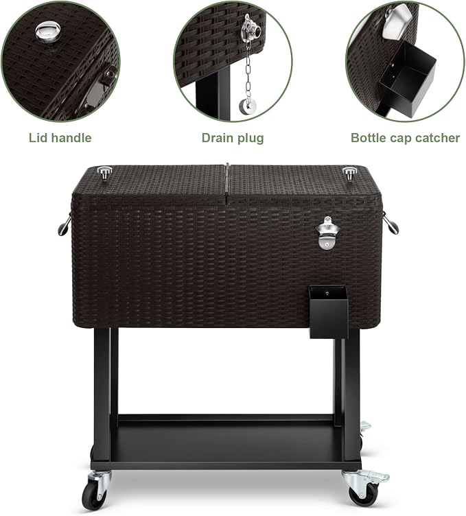 EDOSTORY 80 Quart Rolling Ice Chest Cooler Cart, Patio Backyard Party Drink - Image 3