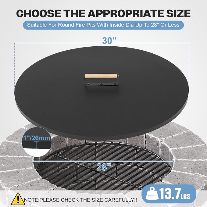 Fire Pit Lid Round 30", Heat Resistant Metal Firepit Cover - Image 2
