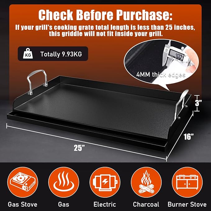 Uniflasy Nonstick Griddle for Gas Grill, Cast Iron Griddle for Outdoor Gas & - Image 2