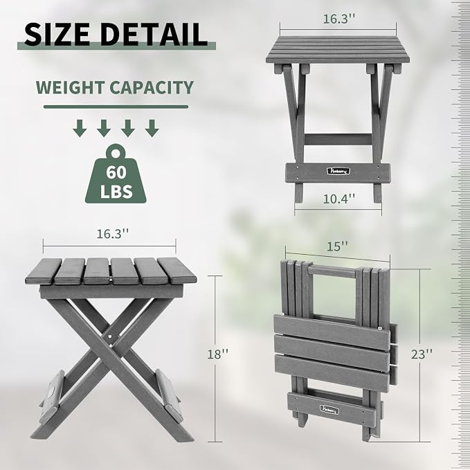 FUNBERRY Outdoor Folding Adirondack Side Table, Portable No Assembly Patio End - Image 3