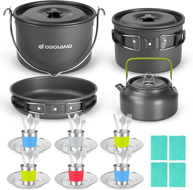 Odoland 39pcs Camping Cookware Mess Kit, Non-Stick Large Size Hanging Pot Pan by Odoland