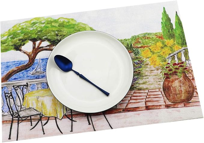 Gugrida Placemats Set of 6 Plaid Checkered Colorful Landscape PVC Placemat - Image 2