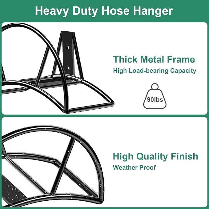 TomCare Garden Hose Holder Wall Mount Metal Water Hose Holder Holds 125Ft Hoses - Image 2