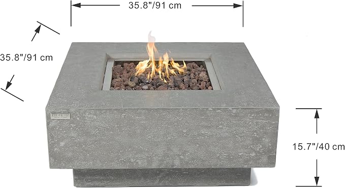 Elementi | Manhattan Gas Fire Pit Cast Concrete 36" Square Fire Table, Outdoor - Image 2