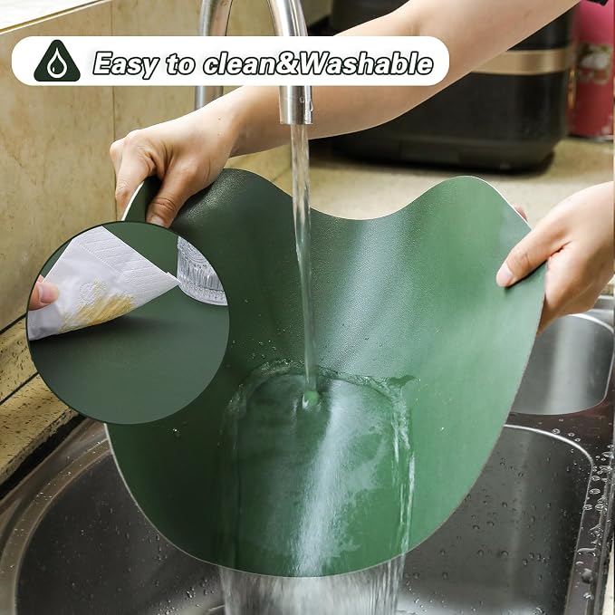 Faux Leather Placemats Set of 6 Oval Reversible Placemat Waterproof Green and - Image 6