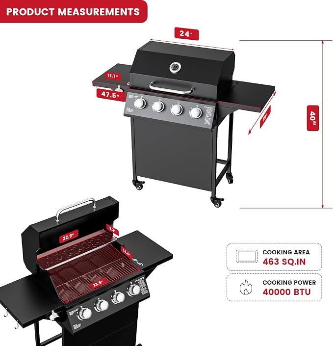 4-Burner Propane Gas BBQ Grill, 000 BTU Output Stainless Steel Barbecue Grill - Image 2