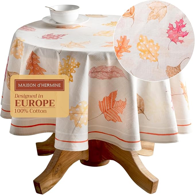 Maison d' Hermine Table Cloth Round Table 100% Cotton 63 Inches Fall Tablecloth by MaisondHermine