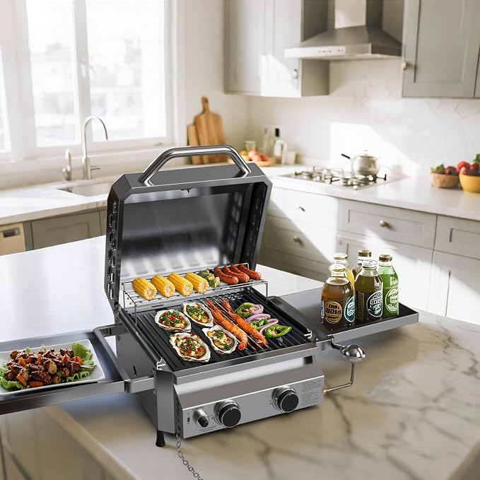Tabletop Gas Grill, Stainless Steel Portable Propane Grill - Image 2