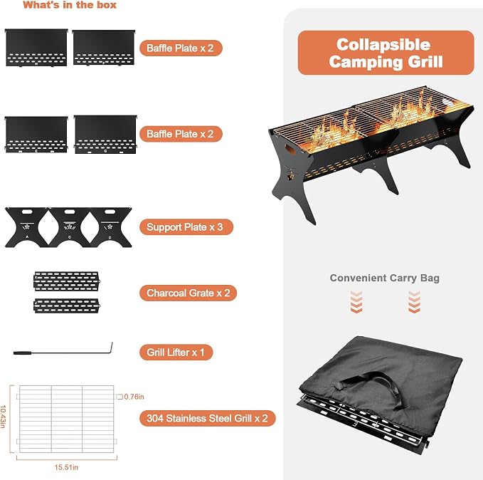 Charcoal Grills 2 Packs | Portable Folding Camping Grills, Backpacking & BBQ - Image 7
