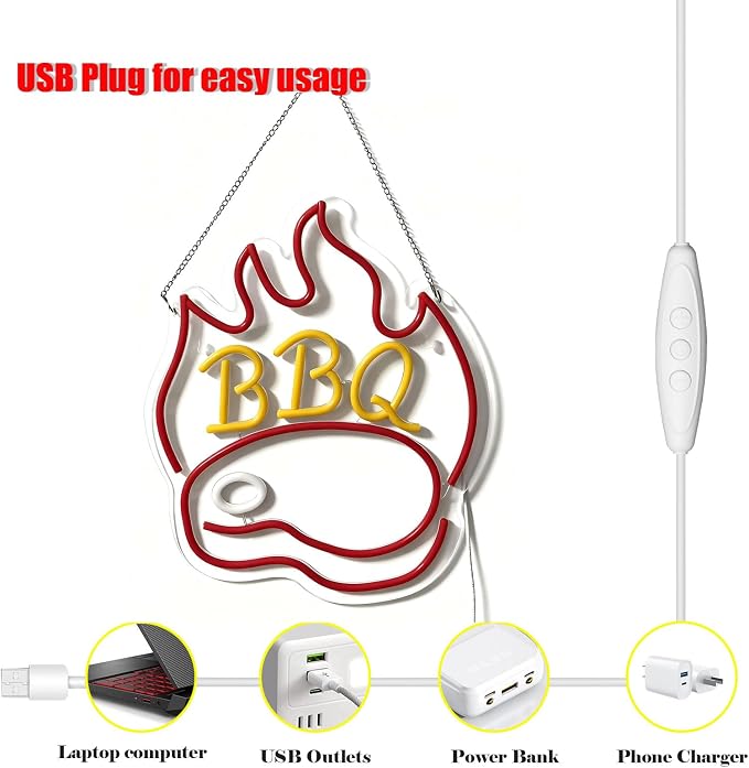 BBQ Neon Signs for Backdrop wall decor，Dimmable USB Powered, Barbecue Neon - Image 3