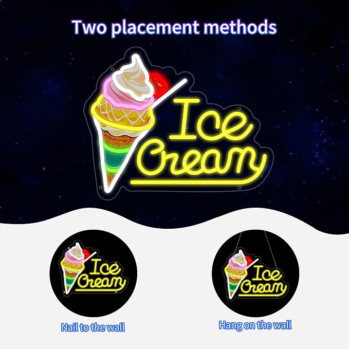 Ice Cream Neon Sign for Wall Decor, Ice Cream Led Signs, Dimmable USB Powered - Image 5