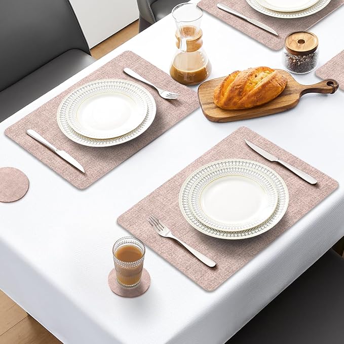 MOSAYT Faux Leather Placemats Set of 6, Heat Resistant Vinyl Place Mats - Image 2