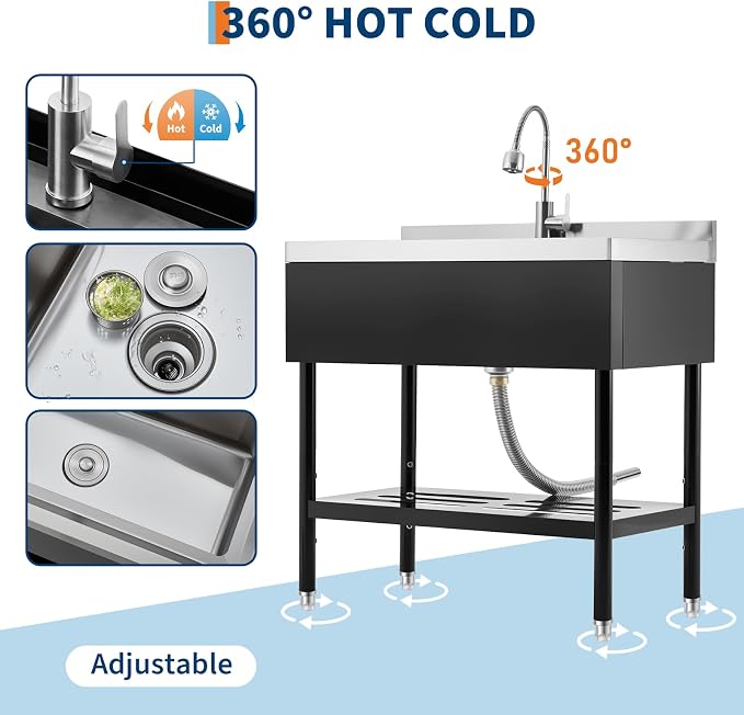 Stainless Steel Utility Sink, Adjustable Leg - Image 5