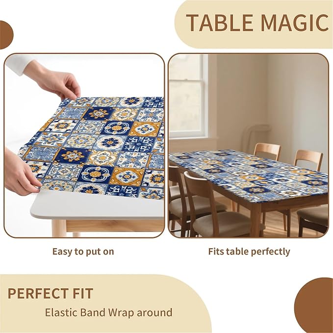Rectangle Table Cloth Cover Waterproof Elastic Fitted Polyester Fitted - Image 4