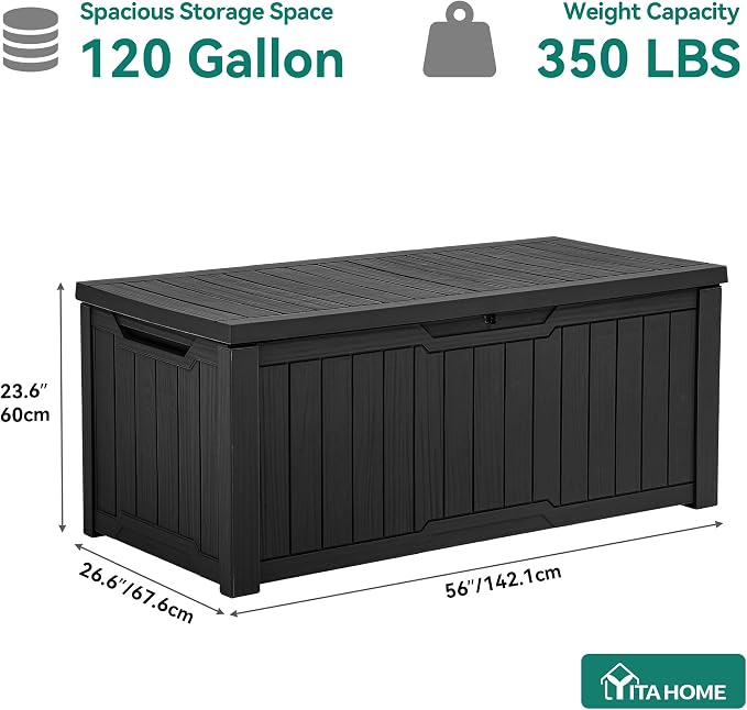 YITAHOME 120 Gallon Large Deck Box, Resin Outdoor Storage Box - Image 5