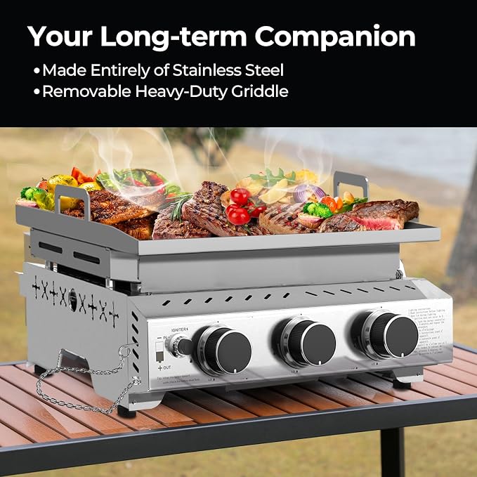 R.W.FLAME 3 Burner Tabletop Propane Griddle, 000 BTU Flat Top Grill - Image 6