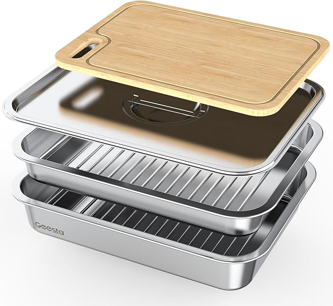Geesta Grilling Prep and Serve Tays, Stainless Steel Large Capacity Food Prep by Geesta