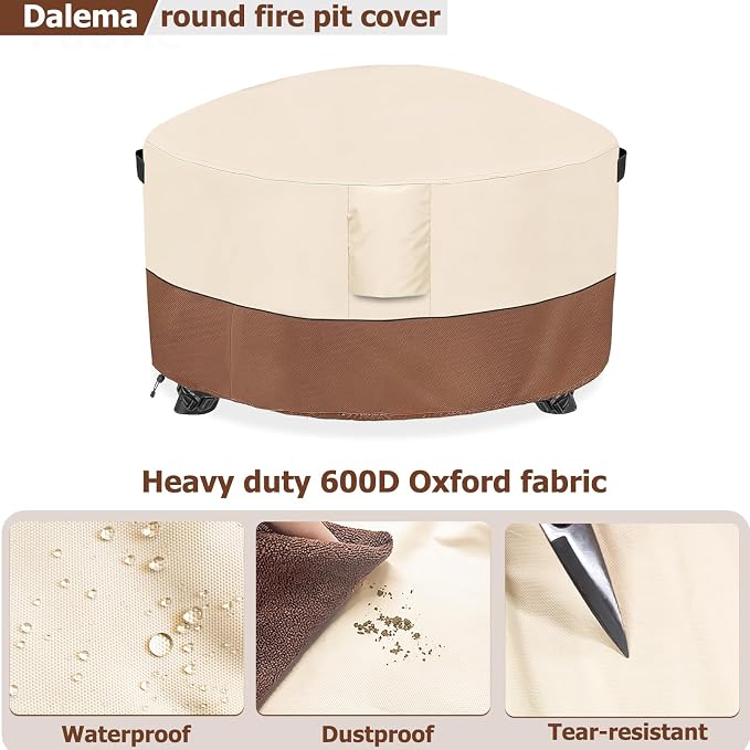 Fire Pit Cover, Outdoor Heavy Duty 600D 100% Waterproof Fire Pit Cover Round - Image 3