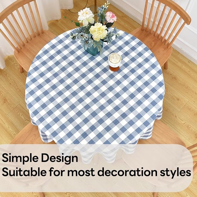 Gingham Table Cloth for Round Tables Sky Blue Checkered Plaid Tablecloth Heavy - Image 6