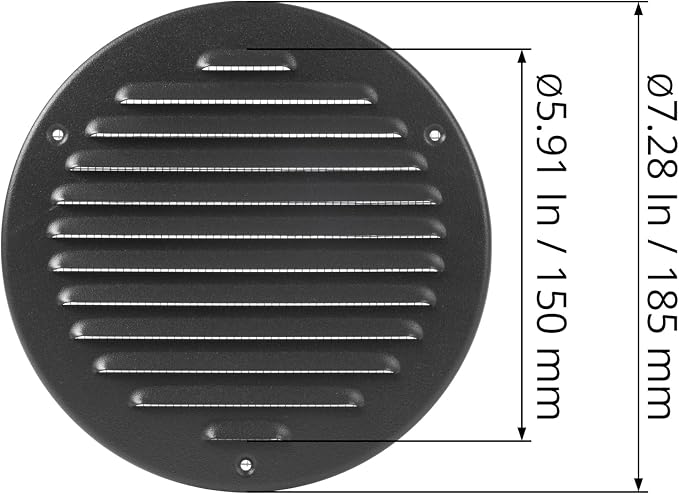 Round Ventilation Grille / 6'' Inch Inside Measurement/Black Metal Air Vent - Image 2