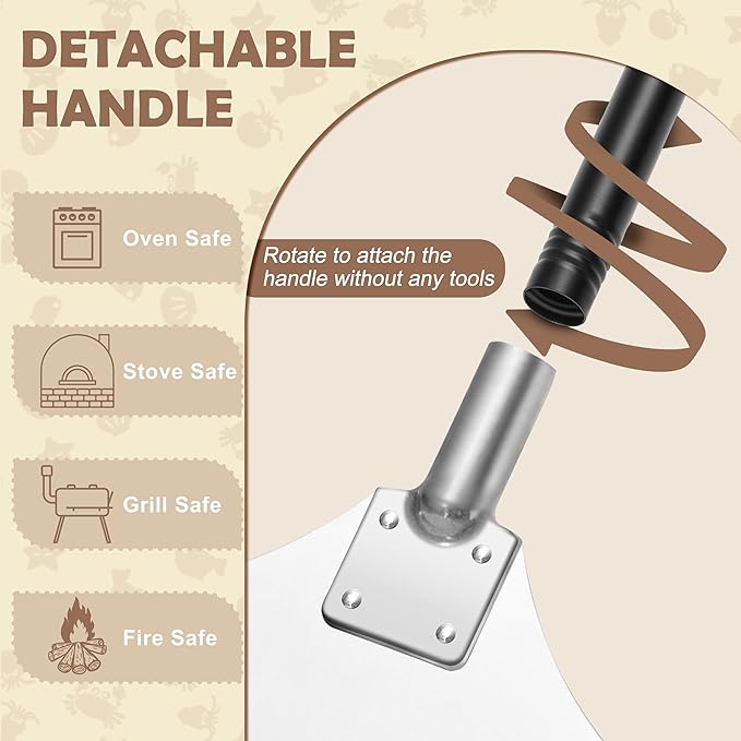 Pizza Peel with Detachable Handle, 12 x 14 in Aluminum, Silver