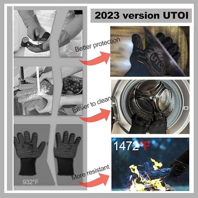 BBQ Grill Gloves, 1472°F Heat Resistant Barbecue Gloves Oven Mitts, Silicone - Image 4