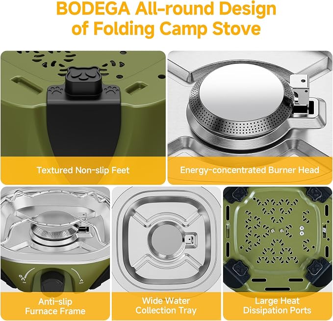 BODEGA 2 Burner Camping Stove, 20000 BTU Folding Propane Camp Stove - Image 4