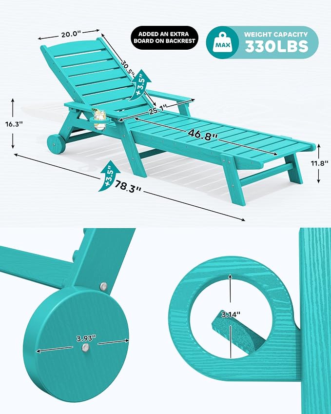 SERWALL Patio Chaise Lounge Chair Set of 2, Poly Lounge Chair - Image 2