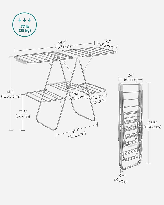 SONGMICS Clothes Drying Rack, Foldable 2-Level Laundry Drying Rack, - Image 6