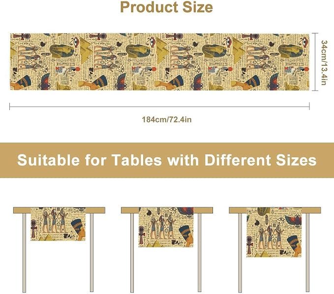 Ancient Egypt Table Runner, Egyptian Symbols Vintage Gold Pharaoh Pyramid - Image 7