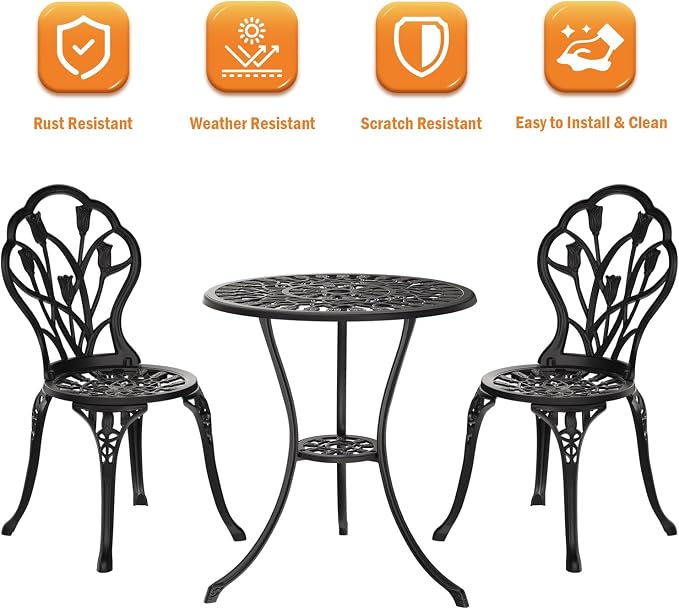 Outdoor Bistro Table and Chairs Set of 2, 3 Piece Patio Bistro Set w/Umbrella - Image 4