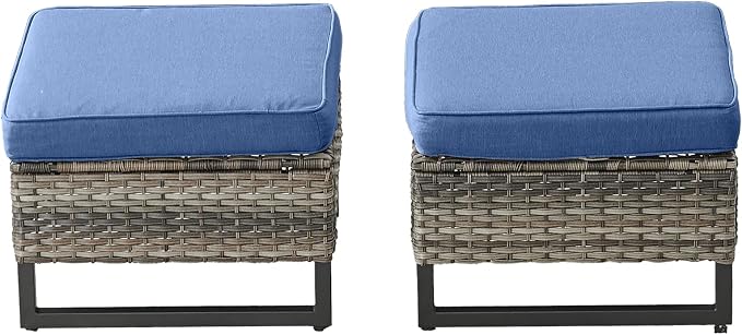 HUMMUH Outdoor Ottomans for Patio Set of 2 PE Wicker Outdoor Footstool - Image 3
