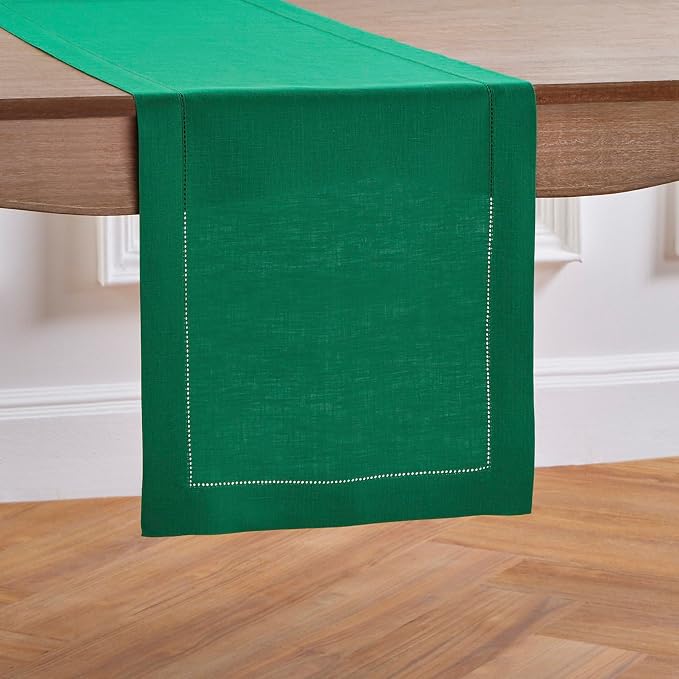 Solino Home Linen Emerald Green Hemstitch Table Runner 48 Inches - Image 2