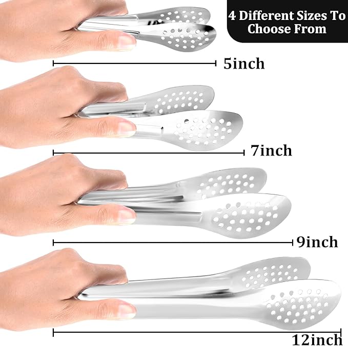 Tongs 8-Pack, 9-Inch Stainless Steel Silver Buffet Tongs