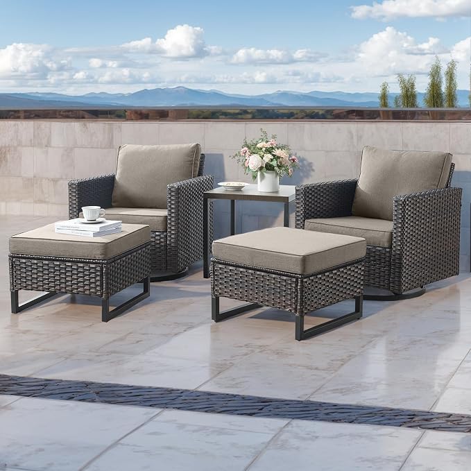 HUMMUH Outdoor Ottomans for Patio Set of 2 PE Wicker Outdoor Footstool - Image 4